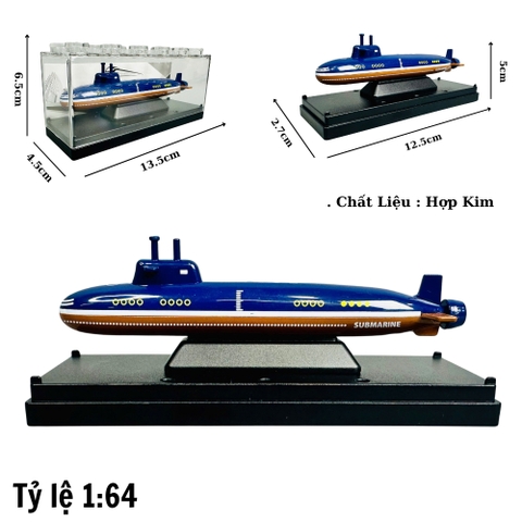 Mô Hình tàu ngầm xanh nâu viền trắng 1:64 Hợp kim - Dài 12.5cm - Cao 5cm - Rộng : 4.5cm - nặng : 300gram - Hộp Nhựa Trong SKU : oto471d K55-T3-S6