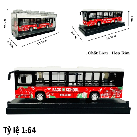 Mô Hình xe khách back school đỏ 1:64 Hợp kim - Dài 12.5cm - Cao 5cm - Rộng : 4.5cm - nặng : 300gram - Hộp Nhựa Trong SKU : oto467c K55-T1-S2