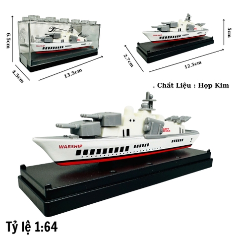 Mô Hình tàu hải quân trắng đỏ 1:64 Hợp kim - Dài 12.5cm - Cao 5cm - Rộng : 4.5cm - nặng : 300gram - Hộp Nhựa Trong SKU : oto467c K55-T3-S5