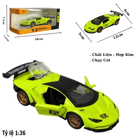 Mô Hình Xe Lamborghini Xanh Nõn Chuối  tỉ lệ 1:36 Hợp kim có thể mở cửa - bánh sau chạy cót - Dài 12cm - rộng 5cm - cao 4cm - nặng : 300gram - FULL BOX : box màu SKU : oto484c - K67-T1-S8