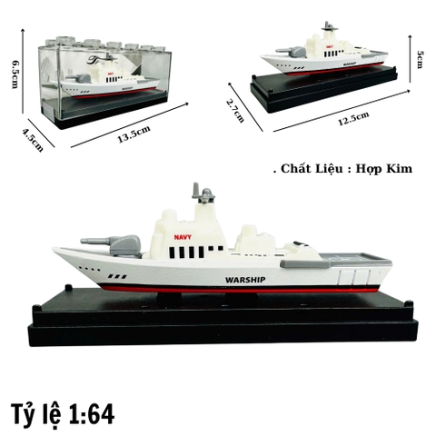 Mô Hình tàu hải quân trắng đỏ viền đen 1:64 Hợp kim - Dài 12.5cm - Cao 5cm - Rộng : 4.5cm - nặng : 300gram - Hộp Nhựa Trong SKU : oto470d