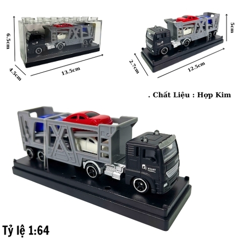 Mô Hình Xe Chở Xe Màu Xám 1:64 Hợp kim - Dài 12.5cm - Cao 5cm - Rộng : 2.7cm - nặng : 200gram - Hộp Nhựa Trong SKU : oto513a
