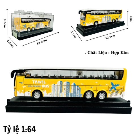 Mô Hình xe khách travel vàng 1:64 Hợp kim - Dài 12.5cm - Cao 5cm - Rộng : 4.5cm - nặng : 300gram - Hộp Nhựa Trong SKU : oto466b K55-T2-S4