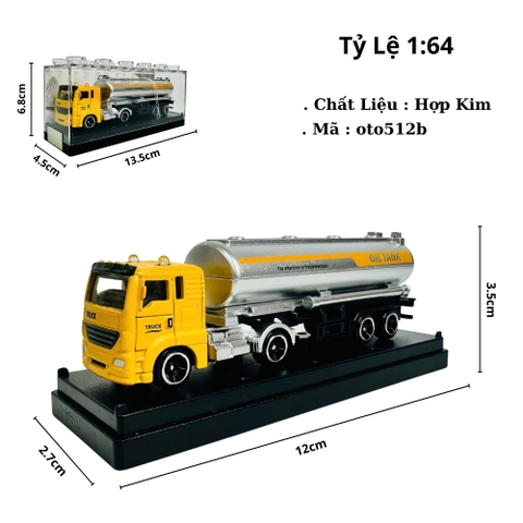 Mô Hình Xe Bồn Đầu Vàng Thân Xám 1:64 Hợp kim - Dài 12cm - Cao 3.5cm - Rộng : 2.7cm - nặng : 200gram - Hộp Nhựa Trong SKU : oto512b