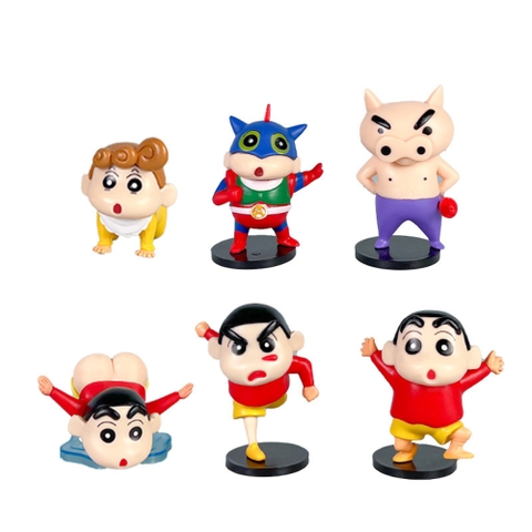Mô Hình bộ 6 Shin bút chì cosplay - Cao 4.5-6.5cm - nặng 300gram - Figure Cậu Bé Bút Chì - bọc túi OPP - hộp màu n3-k33-t3-s2