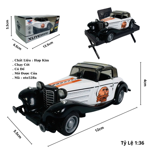 Mô Hình Xe cổ màu trắng tỉ lệ 1:36 Hợp kim có thể mở cửa - bánh sau chạy cót - Dài 12.5cm - rộng 5.5cm - cao 4cm - nặng : 300gram - FULL BOX : box màu SKU : oto528a - K52-T4-S1