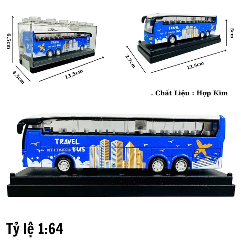 Mô Hình xe khách travel xanh dương 1:64 Hợp kim - Dài 12.5cm - Cao 5cm - Rộng : 4.5cm - nặng : 300gram - Hộp Nhựa Trong SKU : oto467c K55-T2-S6