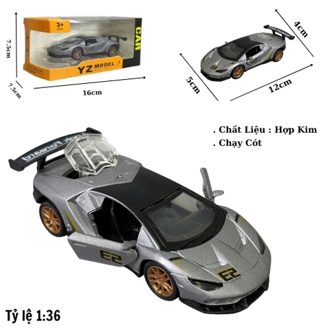 Mô Hình Xe Lamborghini Màu Xám Bánh Vàng tỉ lệ 1:36 Hợp kim có thể mở cửa - bánh sau chạy cót - Dài 12cm - rộng 5cm - cao 4cm - nặng : 300gram - FULL BOX : box màu SKU : oto484b- K67-T1-S7