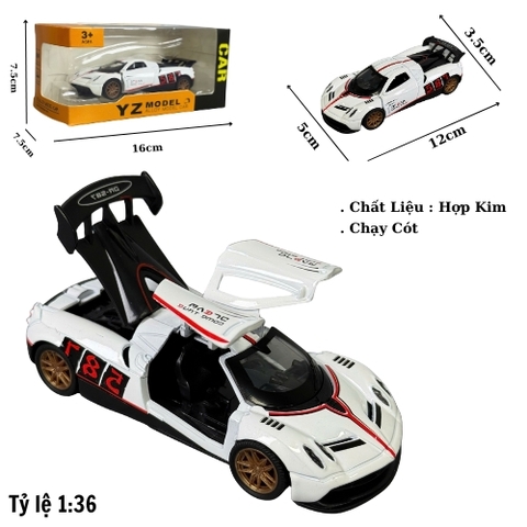 Mô Hình Xe pagani Màu Trắng tỉ lệ 1:36 Hợp kim có thể mở cửa - bánh sau chạy cót - Dài 11cm - rộng 5cm - cao 3.5cm - nặng : 300gram - FULL BOX : box màu SKU : oto489a - K66-T2-S6