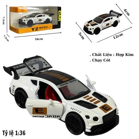 Mô Hình Xebentley đua trắng họa tiết vàng đồng tỉ lệ 1:36 Hợp kim có thể mở cửa - bánh sau chạy cót - Dài 12cm - rộng 5cm - cao 4cm - nặng : 300gram - FULL BOX : box màu SKU : oto487b - K64-T2-S9
