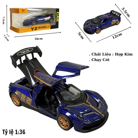 Mô Hình Xe pagani xanh biển tỉ lệ 1:36 Hợp kim có thể mở cửa - bánh sau chạy cót - Dài 11cm - rộng 5cm - cao 3.5cm - nặng : 300gram - FULL BOX : box màu SKU : oto489d - K67-T1-S4