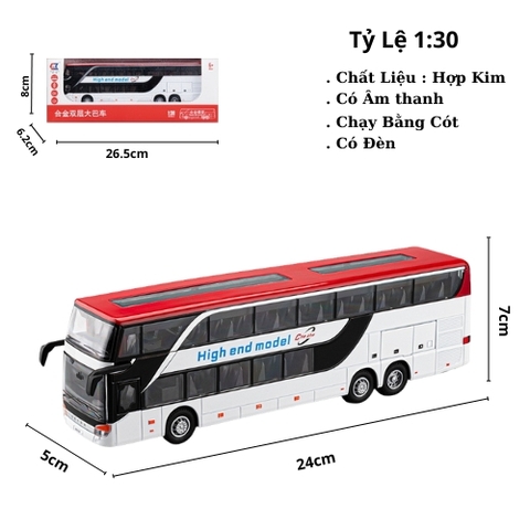Mô Hình Xe Khách Màu Trắng tỉ lệ 1:30 Hợp kim - bánh sau chạy cót - Dài 24cm - rộng 5cm - cao 7cm - nặng : 500gram - FULL BOX : box màu SKU : oto477b -  K69-T5-S5