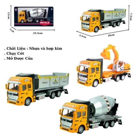 Mô Hình 3 loại Xe công trình  , chất liệu hợp kim và nhựa - Dài 19cm - rộng 5.5cm - cao 7.5cm - SKU : oto-YM041136
