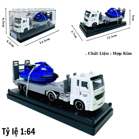 Mô Hình xe công chở xe đua trên nước màu xanh dương . tỉ lệ 1:64 - Dài 12.5cm - rộng 2.7cm - cao 5cm - nặng : 300gram - FULL BOX . SKU : oto509a
