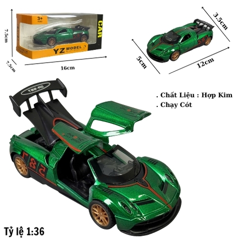 Mô Hình Xe pagani Màu Xanh lá tỉ lệ 1:36 Hợp kim có thể mở cửa - bánh sau chạy cót - Dài 11cm - rộng 5cm - cao 3.5cm - nặng : 300gram - FULL BOX : box màu SKU : oto489b- K67-T1-S3