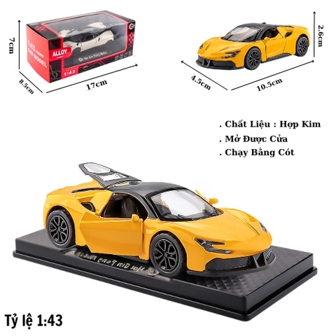 Mô Hình Xe Ferrari SF90 màu vàng tỉ lệ 1:43 Hợp kim có thể mở cửa - bánh sau chạy cót - Dài 10.5cm- rộng 4.5cm - cao 2.6cm - FULL BOX : box màu SKU : oto552q - (VAT: 003-01-35) - K54-T2-S8