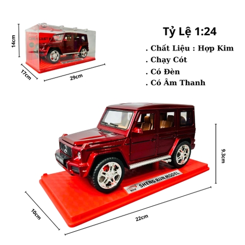 Mô Hình Xe G63 Đỏ tỉ lệ 1:24 Hợp kim có thể mở cửa - Âm thanh Đèn - Dài 22cm - rộng 10cm - cao 9.3cm - nặng : 800gram - FULL BOX : box màu SKU : oto473l - K55-T3-S8