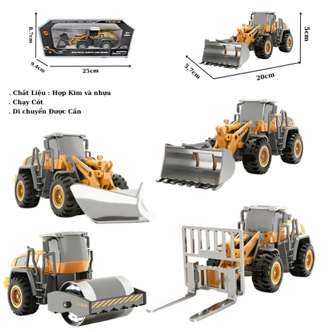 Mô Hình 4 loại  Xe Công Trình , chất liệu hợp kim và nhựa - Dài 20cm - rộng 5.7cm - cao 5cm - SKU : oto-YM702818