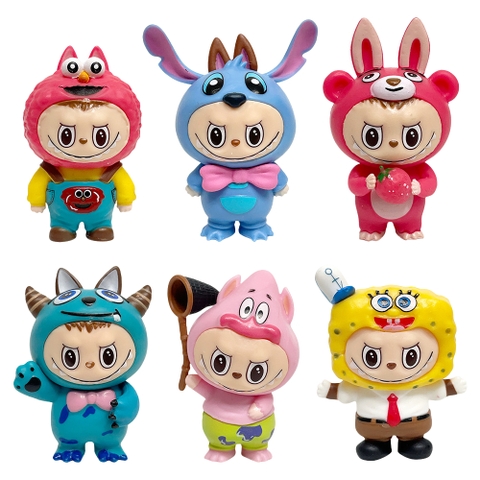 Mô Hình bộ 6 labubu B - Cao 6-7cm - nặng 150Gram - Figure Labubu - Có hộp màu - K21-T1-S9