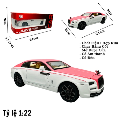 Mô Hình Xe rolls royce sữa mui hồng 1:22 Hợp kim có thể mở cửa - bánh sau chạy cót - Có tiếng - đèn pha sáng - Dài 21cm - rộng 8cm - cao 6cm - nặng ~ 800gram - FULL BOX : box màu SKU : oto134