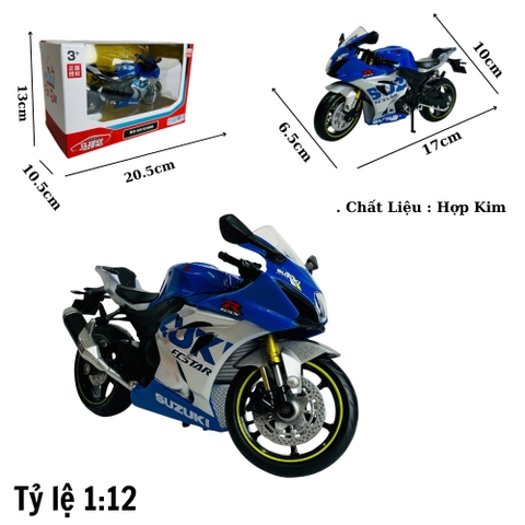 Mô Hình xe suzuki GSX R1000r xanh biển tỉ lệ 1:12 Hợp kim có thể mở cửa - bánh sau chạy cót - Dài 17cm - cao 10cm - nặng 500gram - Figure Oto - FULL BOX : box màu - SKU : oto408 n3-k12-t5-s4
