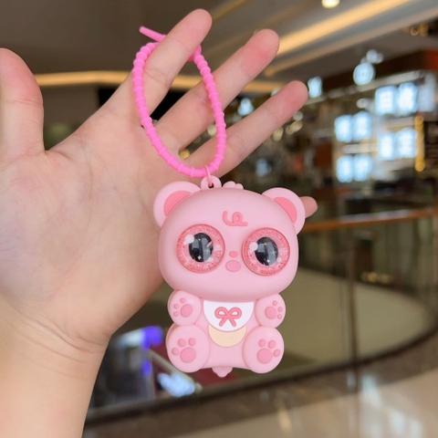 Móc Khóa Gấu Hồng - Dây móc dài : 8cm - Mô Hình Cao : 7.3cm - Nặng 50gram - Bọc Túi