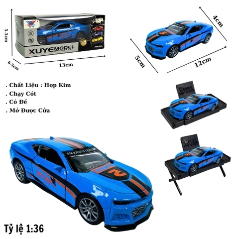 Mô Hình Oto chevrolet màu xanh vạch đen cam . tỉ lệ 1:36 - Chạy Cót - Có Kèm Đế - Dài 12cm - rộng 5cm - cao 4cm - nặng : 400gram - FULL BOX . SKU : oto525a - K114A71 -K52-T1-S8