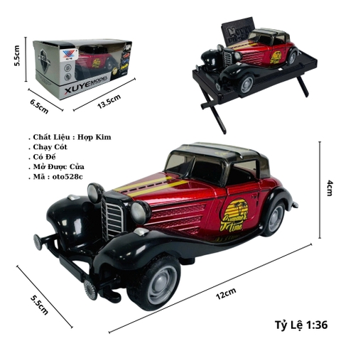 Mô Hình Xe cổ màu đỏ tỉ lệ 1:36 Hợp kim có thể mở cửa - bánh sau chạy cót - Dài 12.5cm - rộng 5.5cm - cao 4cm - nặng : 300gram - FULL BOX : box màu SKU : oto528c - K52-T4-S3