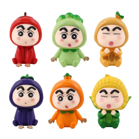 Mô Hình bộ 6 Shin bút chì cosplay rau củ - Cao 6cm - nặng 300gram - Figure Cậu Bé Bút Chì - bọc túi OPP - Hộp Màu - HM117 n3-k33-t2-s2