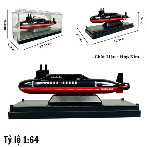 Mô Hình tàu ngầm đen đỏ 1:64 Hợp kim - Dài 12.5cm - Cao 5cm - Rộng : 4.5cm - nặng : 300gram - Hộp Nhựa Trong SKU : oto471c