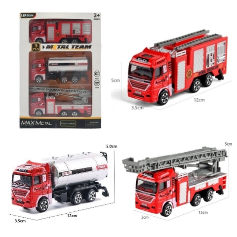 Mô Hình 3 Oto Cứu Hoả hợp kim , tỉ lệ 1:64 - Dài 12cm - rộng 3.5cm - cao 5cm- SKU : oto-CF17-F4 - ( Vat : 003-03-50 )