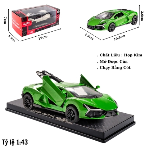 Mô Hình Xe Lamborghini màu Xanh Lá tỉ lệ 1:43 Hợp kim có thể mở cửa - bánh sau chạy cót - Dài 10.8cm - rộng 4.5cm - cao 2.6cm - FULL BOX : box màu SKU : oto552d - (VAT: 003-01-35) - K54-T3-S1