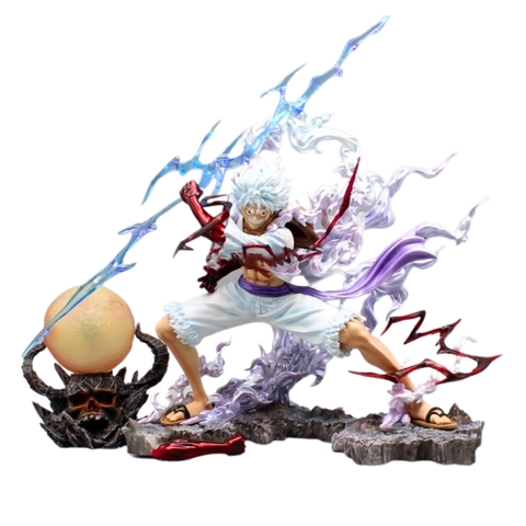 Bản Đẹp - Mô Hình OnePiece Luffy gear 5 tcầm sét chiến đấu - Cao 26cm - nặng 880gram - Phụ kiện đi kèm : 1 đảo đầu lâu trên mặt trăng có LED + 1 sét cầm tay , Figure OnePiece