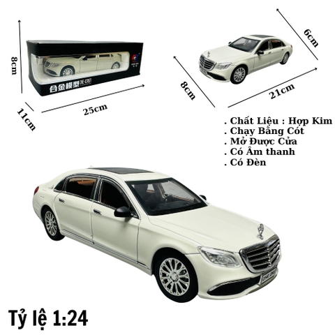 Mô Hình xXe mẹc E300 trắng 1:24 Hợp kim có thể mở cửa - bánh sau chạy cót - Có tiếng - đèn pha sáng - Dài 21cm - rộng 8cm - cao 6cm - nặng ~ 1000gram - FULL BOX : box màu SKU : oto147