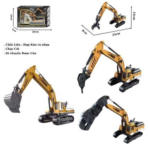 Mô Hình 4 loại Xe Cần Cẩu , chất liệu hợp kim và nhựa - Dài 25cm - rộng 8cm - cao 15cm - SKU : oto-YM702816