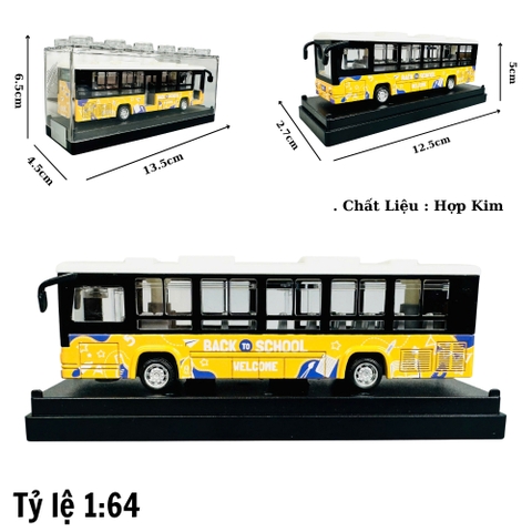 Mô Hình xe khách back school vàng 1:64 Hợp kim - Dài 12.5cm - Cao 5cm - Rộng : 4.5cm - nặng : 300gram - Hộp Nhựa Trong SKU : oto467a K55-T1-S3