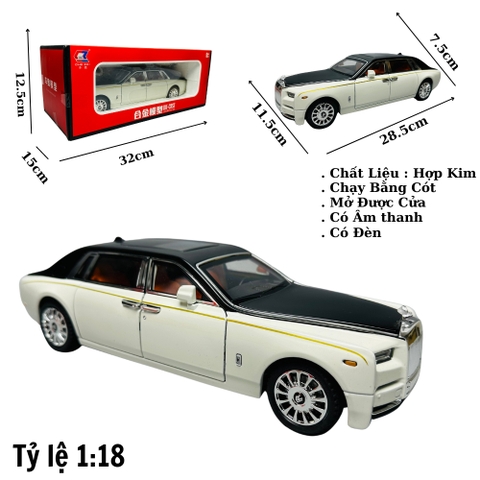 Mô Hình Xe Rolls royce trắng 1:18 Hợp kim có thể mở cửa - bánh sau chạy cót - Có tiếng - đèn pha sáng - Dài 28.5cm - rộng 11.5cm - cao 7.5cm - nặng : 1000gram - FULL BOX : box màu SKU : oto127
