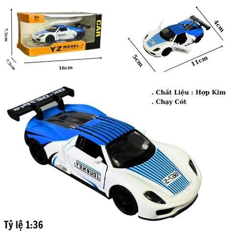 Mô Hình Xe Ferrari đua trắng xanh tỉ lệ 1:36 Hợp kim có thể mở cửa - bánh sau chạy cót - Dài 11cm - rộng 5cm - cao 4cm - nặng : 300gram - FULL BOX : box màu SKU : oto502b - K67-T1-S10
