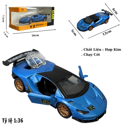Mô Hình Xe Lamborghini Màu Xanh Biển Bánh Vàng tỉ lệ 1:36 Hợp kim có thể mở cửa - bánh sau chạy cót - Dài 12cm - rộng 5cm - cao 4cm - nặng : 300gram - FULL BOX : box màu SKU : oto484a - K67-T1-S9