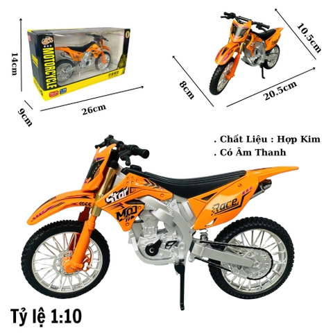Mô Hình xe máy địa hình màu cam 1:10 Hợp kim - Có tiếng - Dài 20.5cm - rộng 8cm - cao 10.5cm - nặng ~ 500gram - FULL BOX : box màu SKU : oto456 - K65-T5-S4