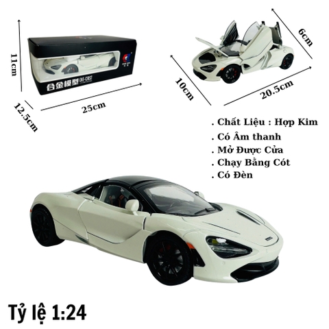 Mô Hình Xe Mclaren trắng 1.24 Hợp kim có thể mở cửa - bánh sau chạy cót - Có tiếng - đèn pha sáng - Dài 20.5cm - rộng 10cm - cao 6cm - nặng ~ 1000gram - FULL BOX : box màu SKU : oto169 - N3-K6-T1-S3
