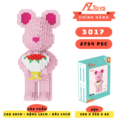 LG - 3017 - Bearbrick Hồng Ôm Hoa 30cm - Sỉ Lẻ 65k - Sỉ Thùng 57k - Thùng 24 con - ship từ kho Hà Nội