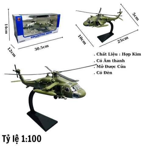Mô Hình trực thăng 1:100 Hợp kim - Có tiếng - đèn pha sáng - Dài 25cm - rộng 10cm - cao 5cm - nặng ~ 1000gram - FULL BOX : box màu SKU : oto257 -( VAT : 003-07-150 ) - K70-T5-S4