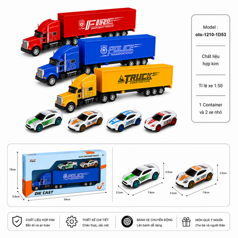 Xe Cont chở xe gồm nhiều màu sắc , chất liệu hợp kim , tỉ lệ 1:50 - SKU : oto-1210-1D53 ( VAT : 103-01-60 )