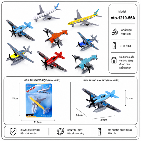 Máy bay chiến đấu nhiều kiểu dáng và màu sắc , chất liệu hợp kim tỉ lệ 1:64 - SKU : oto-1210-55A - ( VAT : 103-07-7 ) - K9-T2-S5