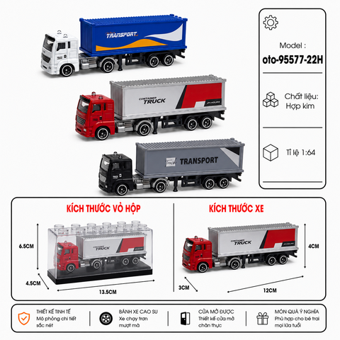 Xe Container chở hàng , chất liệu hợp kim , có hộp meca trưng bày , tỉ lệ 1:64 - SKU : oto-95577-22H - ( VAT: 103-01-25 ) - K157-T2-S10