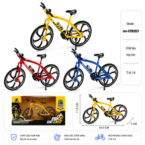 Mô Hình xe đạp địa hình 1:8 Hợp kim - Dài 19.5cm - rộng 6cm - cao 11.5cm - nặng ~ 500gram - FULL BOX : box màu SKU : XYB2021 - (VAT: 103-04-60)
