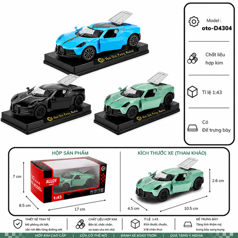 Mô Hình Xe Bugati chiron nhiều màu sắc tỉ lệ 1:43 , chất liệu Hợp kim có thể mở cửa - FULL BOX : box màu SKU : oto-D4304 - (VAT: 003-01-35) - K54-T2-S1