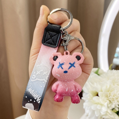 Móc khóa gấu Bearbrick màu hồng dây đen - Dây móc dài : 11cm - mô hình gấu Bearbrick Cao : 5.5cm - Nặng 50gram - No Box : Bọc túi OPP N3-K17-T3-S1