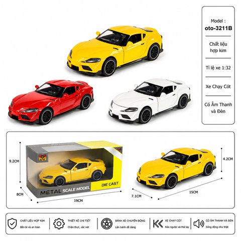 Mô Hình xe oto Toyota GR Supra hợp kim , tỉ lệ 1:32 - Dài 15cm - rộng 7.1cm - cao 4.2cm - SKU : oto-3211B - ( Vat : 002-05-60 !!! )